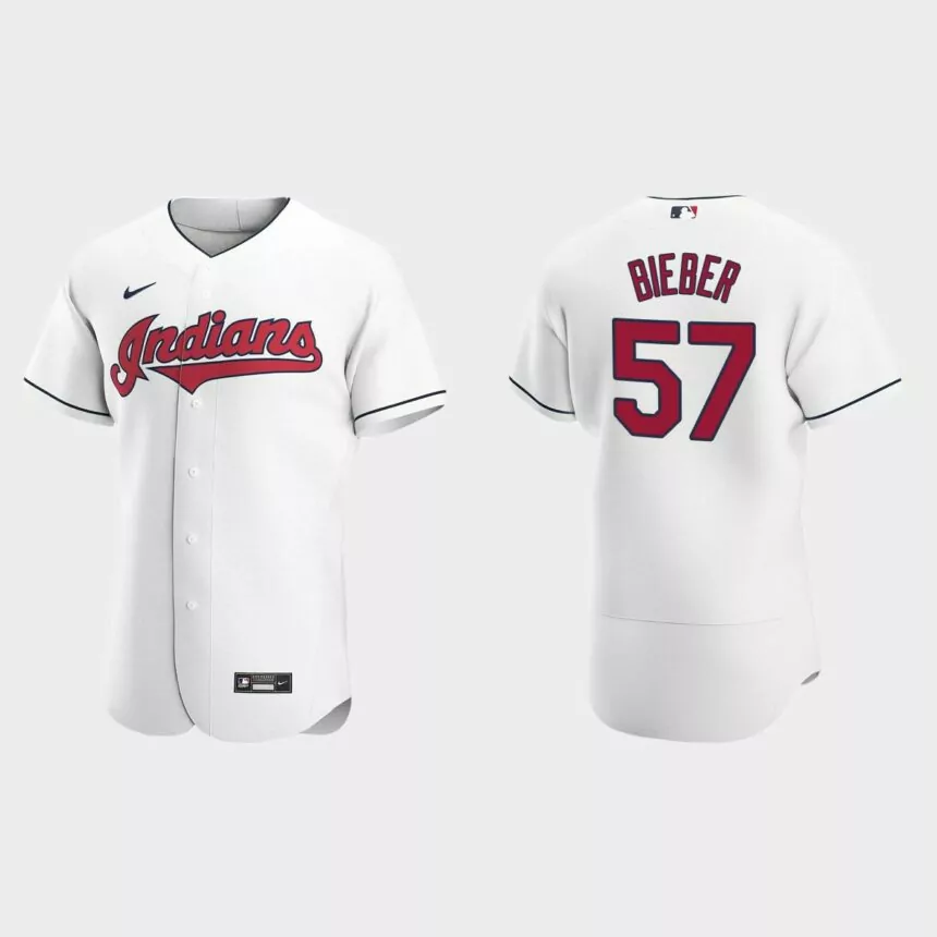 Men’s Cleveland Indians Shane Bieber 2020 Home Authentic Jersey – White