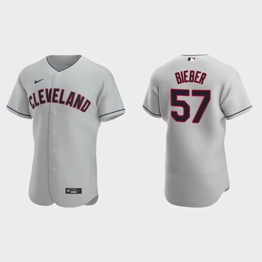 Men’s Cleveland Indians Shane Bieber 2020 Road Authentic Jersey – Gray