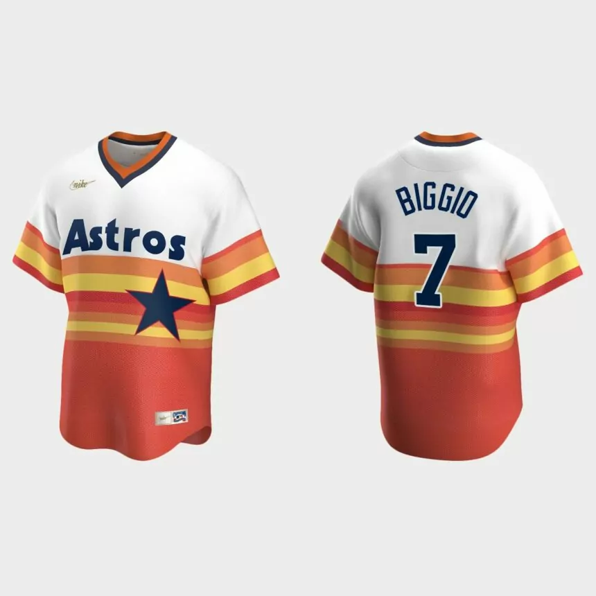 Men’s Craig Biggio #7 Houston Astros Home Cooperstown Collection Jersey – White Orange
