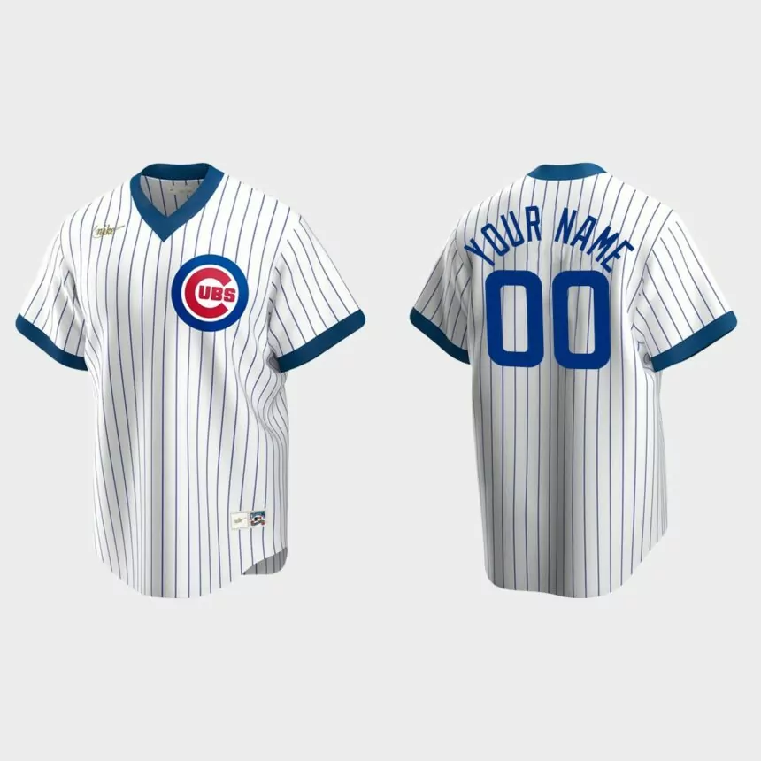 Men’s Custom #00 Chicago Cubs Cooperstown Collection Home Jersey – White