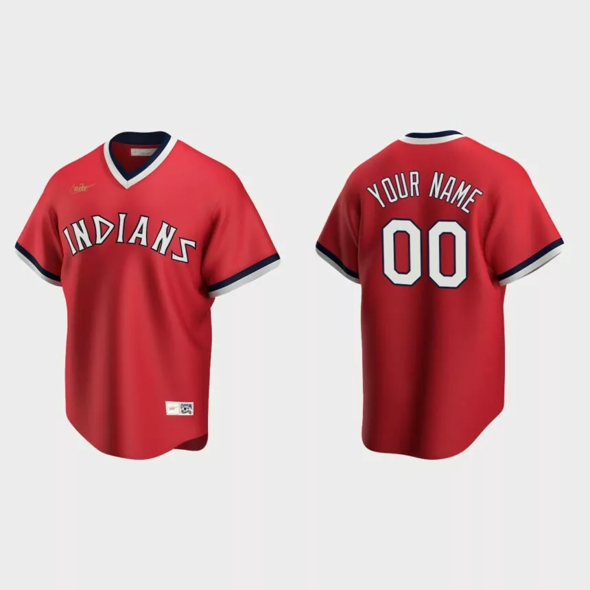 Men’s Custom #00 Cleveland Indians Cooperstown Collection Road Jersey – Red
