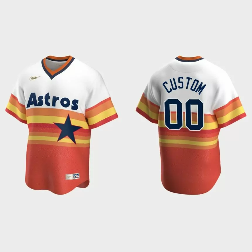 Men’s Custom #00 Houston Astros Home Cooperstown Collection Jersey – White Orange