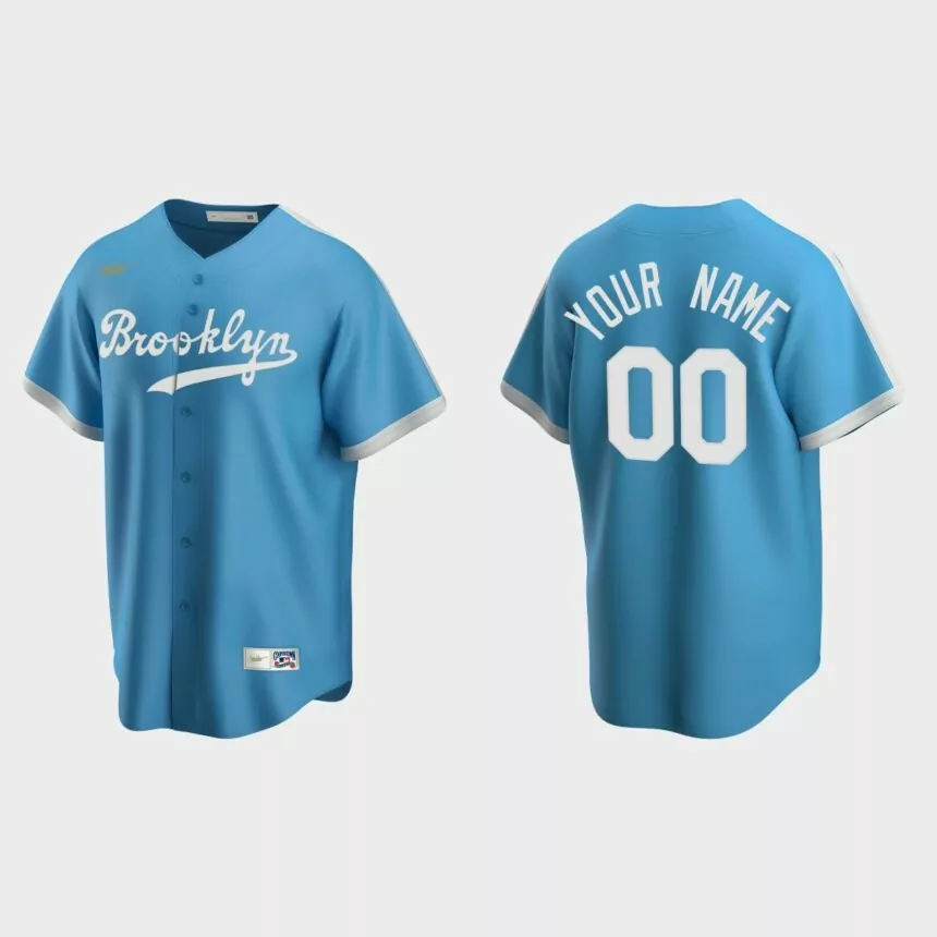 Men’s Custom #00 Los Angeles Dodgers Cooperstown Collection Alternate Jersey – Light Blue