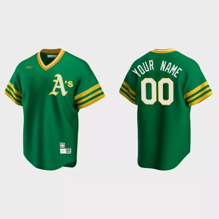 Men’s Custom #00 Oakland Athletics Cooperstown Collection Road Jersey – Kelly Green