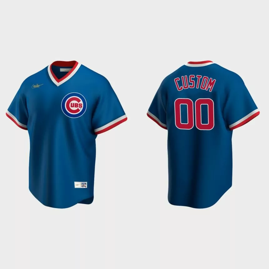 Men’s Custom Chicago Cubs Cooperstown Collection Road Jersey – Royal