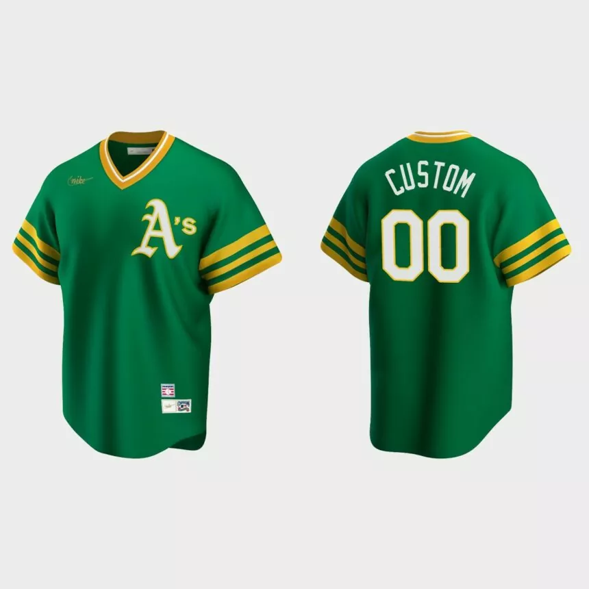 Men’s Custom Oakland Athletics Cooperstown Collection Road Jersey – Kelly Green