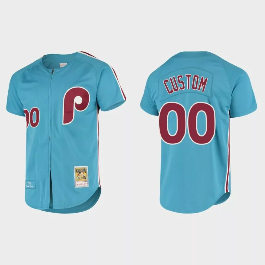 Men’s Custom Philadelphia Phillies Cooperstown Collection Authentic Jersey – Light Blue