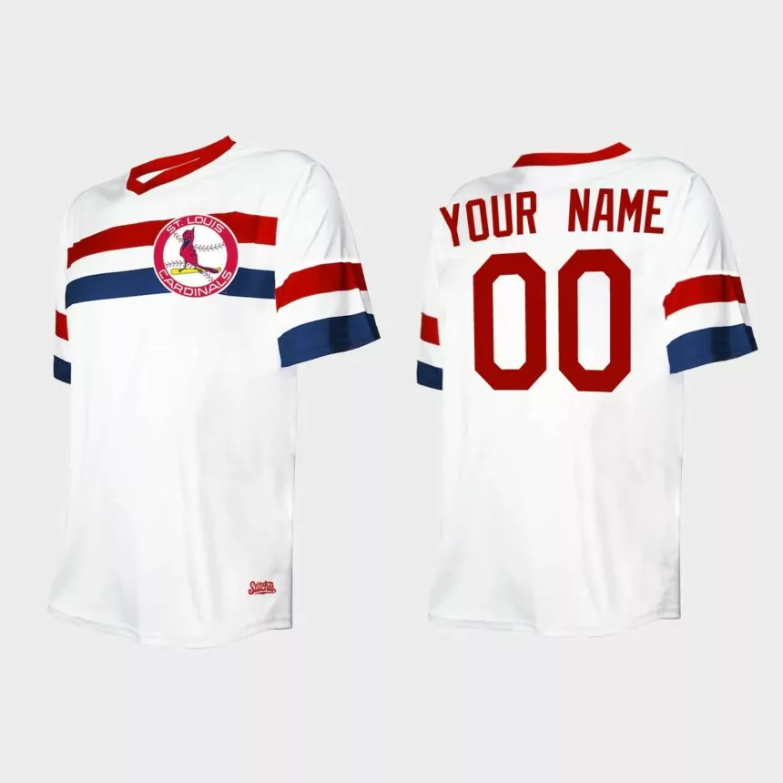 Men’s Custom St. Louis Cardinals Cooperstown Collection V-Neck Jersey – White