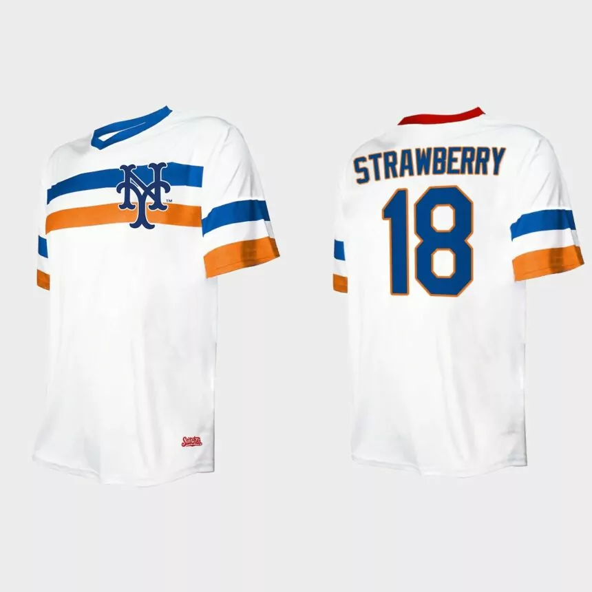 Men’s Darryl Strawberry New York Mets Cooperstown Collection V-Neck Jersey – White