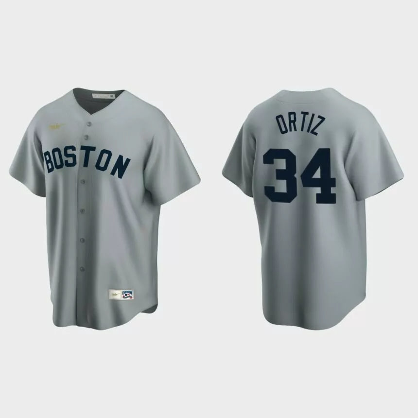 Men’s David Ortiz #34 Boston Red Sox Cooperstown Collection Road Jersey – Gray