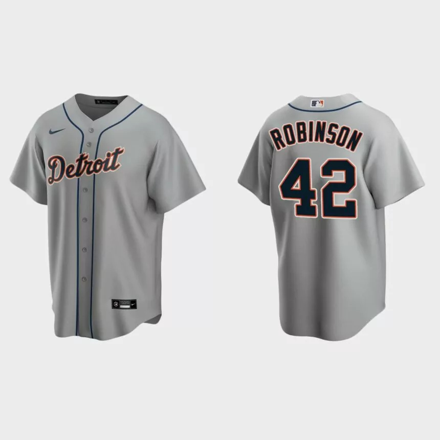 Men’s Detroit Tigers Jackie Robinson Road Replica Jersey – Gray.jpg
