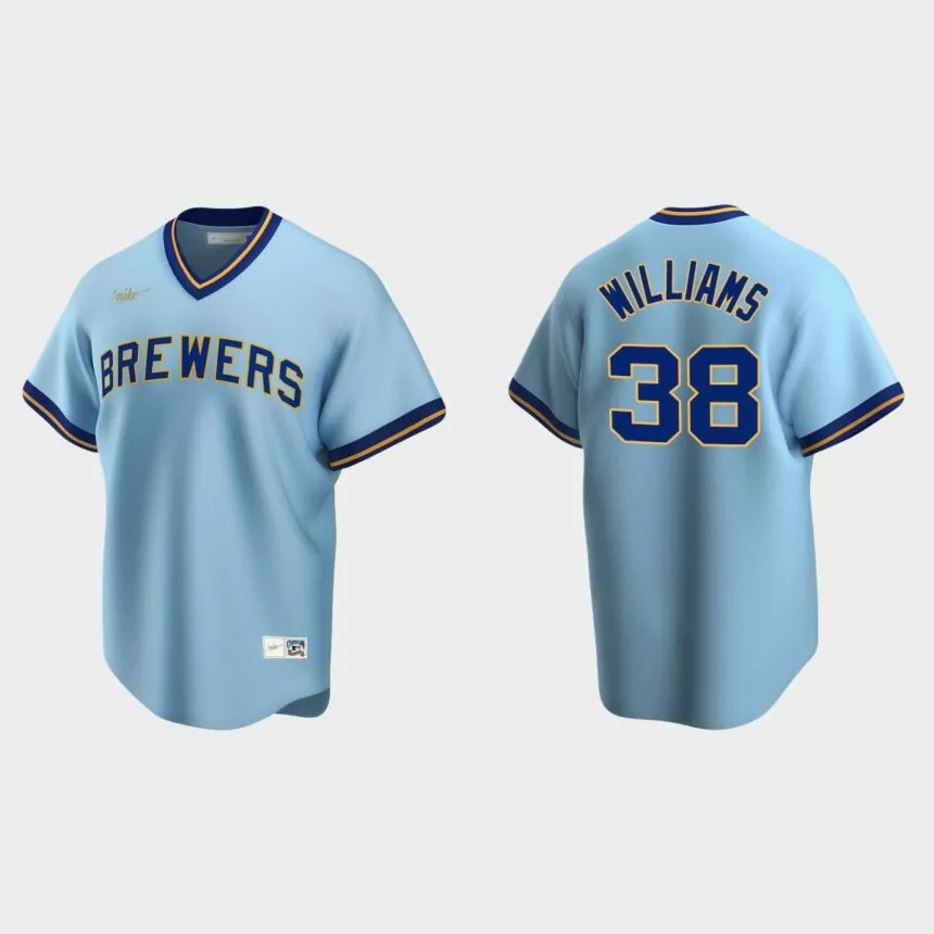 Men’s Devin Williams #38 Milwaukee Brewers Cooperstown Collection Road Jersey – Powder Blue