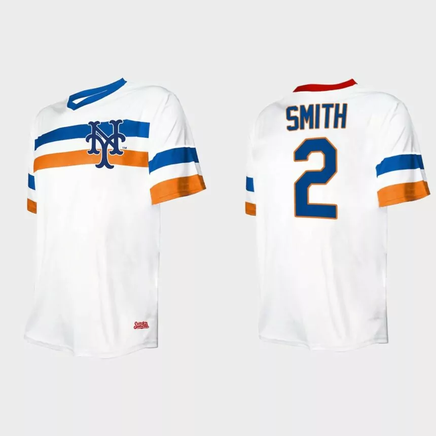 Men’s Dominic Smith New York Mets Cooperstown Collection V-Neck Jersey – White