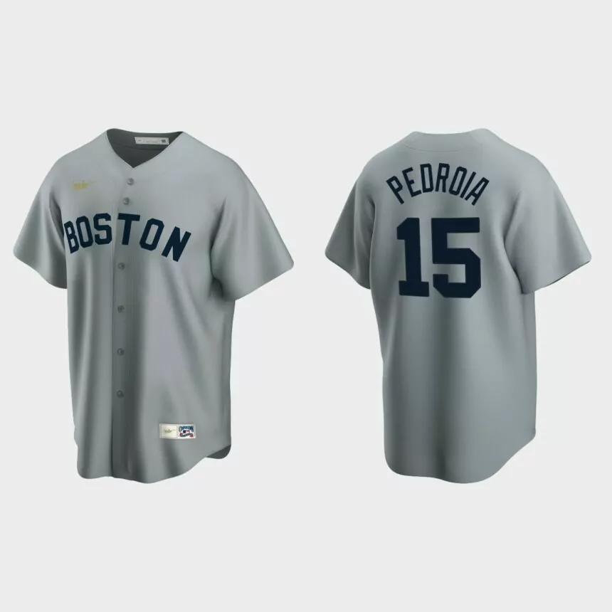 Men’s Dustin Pedroia Boston Red Sox Cooperstown Collection Road Jersey – Gray