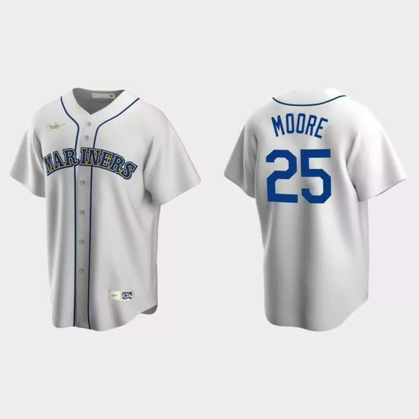 Men’s Dylan Moore #25 Seattle Mariners Cooperstown Collection Home Jersey – White