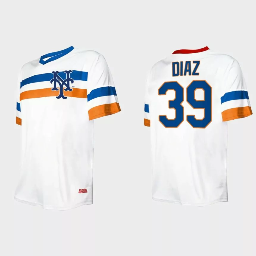Men’s Edwin Diaz New York Mets Cooperstown Collection V-Neck Jersey – White