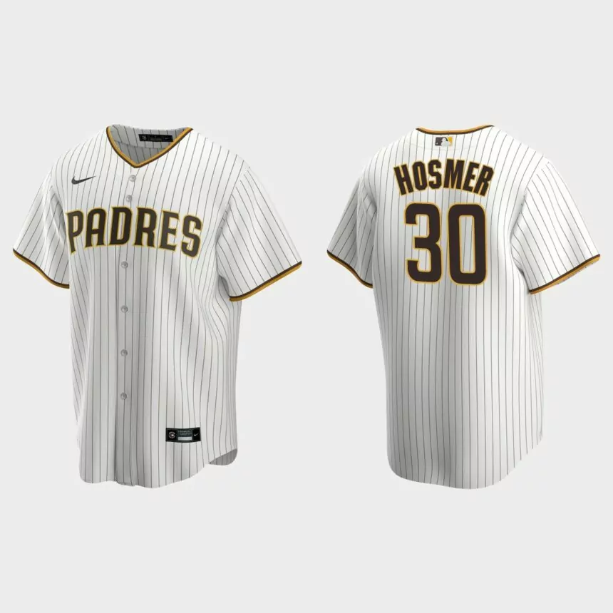 Men’s Eric Hosmer #30 San Diego Padres Home Replica Jersey – White Brown