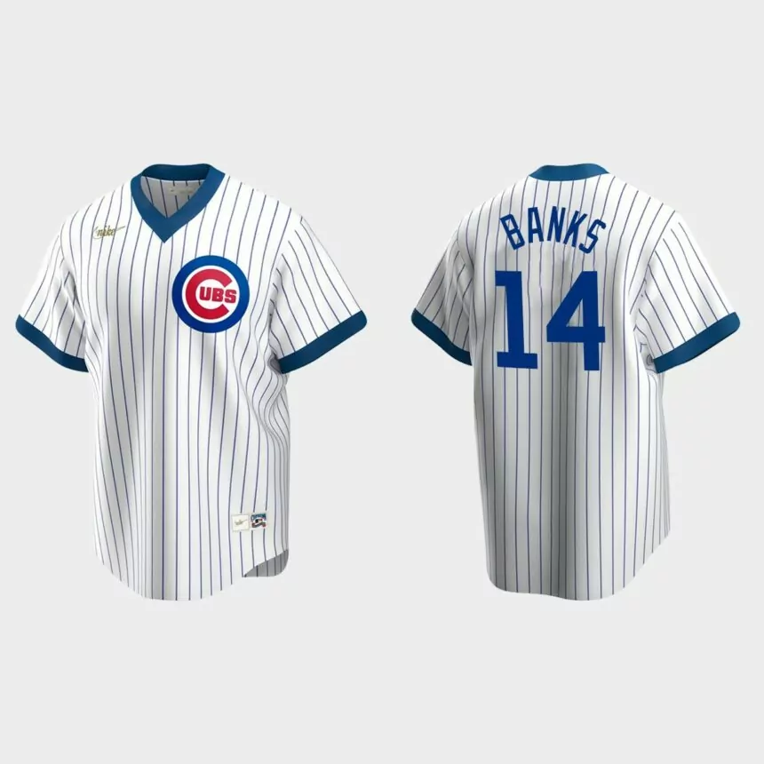 Men’s Ernie Banks #14 Chicago Cubs Cooperstown Collection Home Jersey – White
