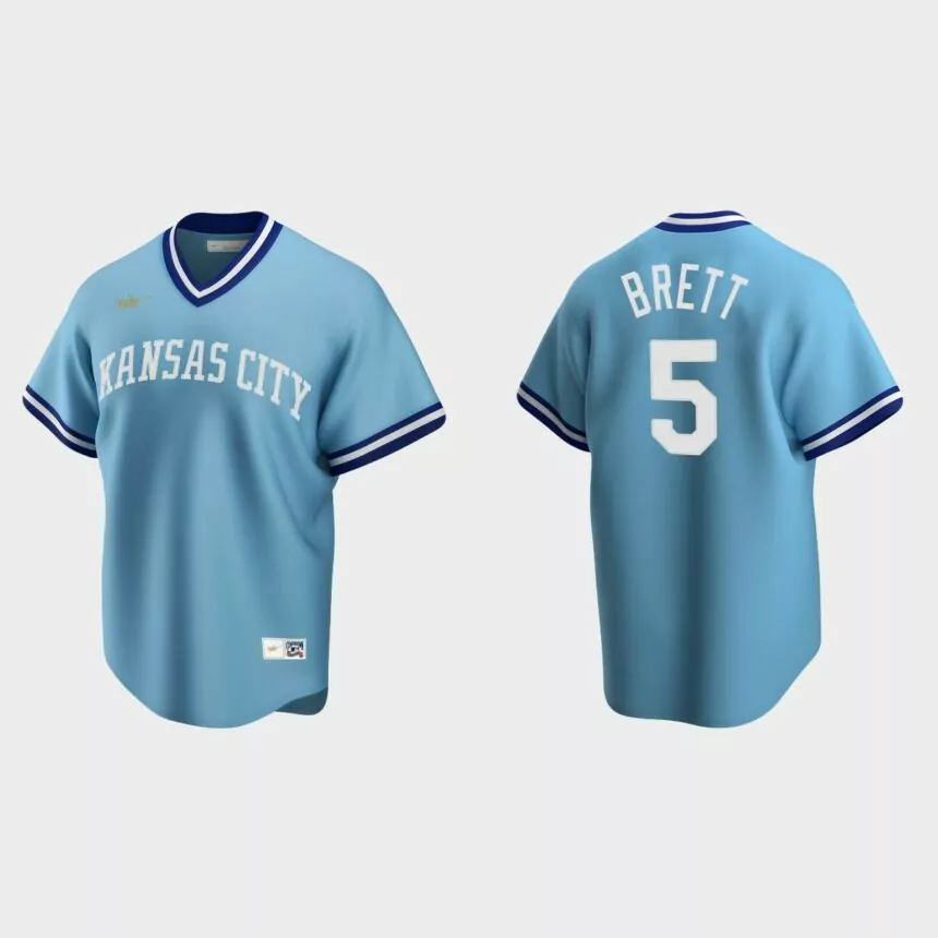 Men’s George Brett #5 Kansas City Royals Cooperstown Collection Road Jersey – Light Blue