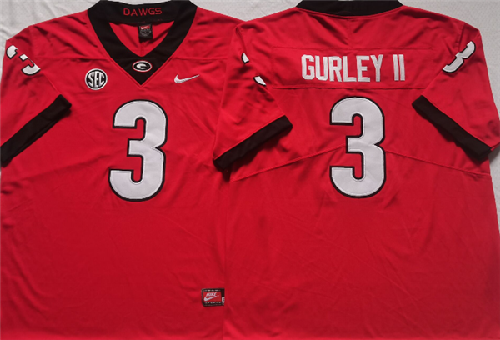 Men’s Georgia Bulldogs #3 GURLEY II Red College Football Stitched Jersey