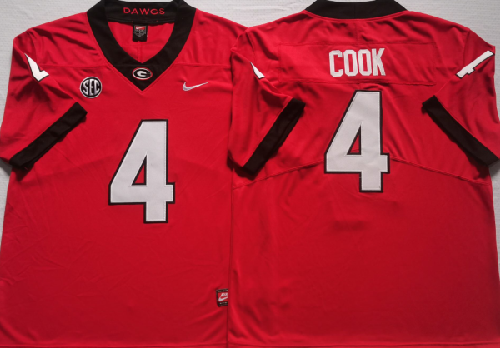 Men’s Georgia Bulldogs #4 COOK Red College Football Stitched Jersey