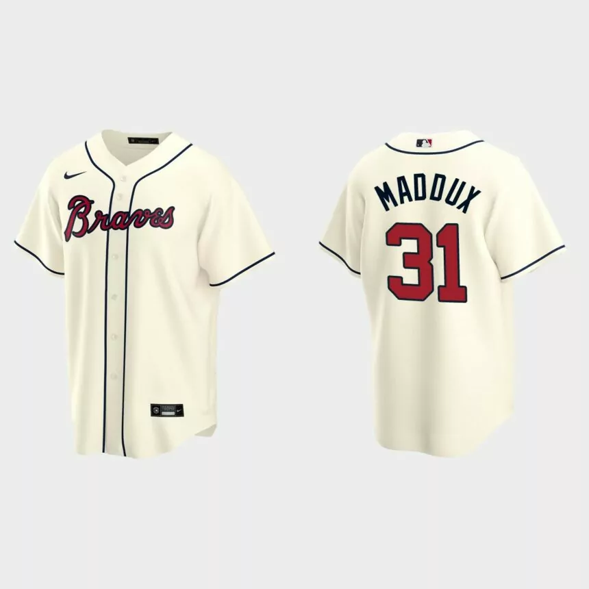 Men’s Greg Maddux Atlanta Braves Alternate Replica Jersey – Cream