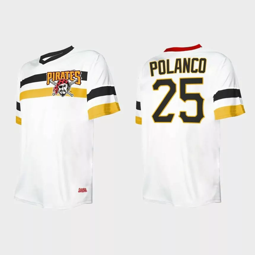 Men’s Gregory Polanco Pittsburgh Pirates Cooperstown Collection V-Neck Jersey – White