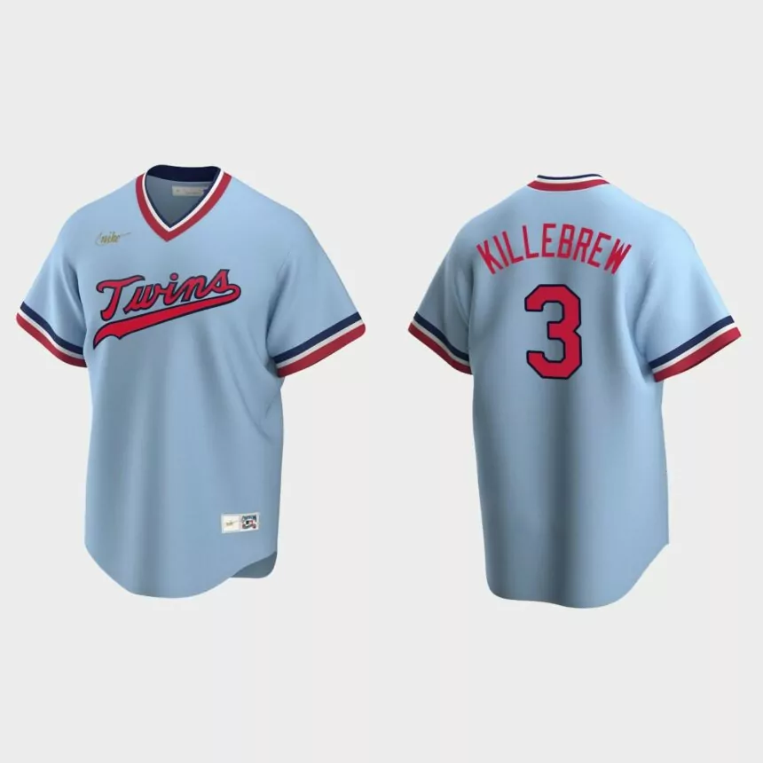 Men’s Harmon Killebrew #3 Minnesota Twins Cooperstown Collection Road Jersey – Light Blue