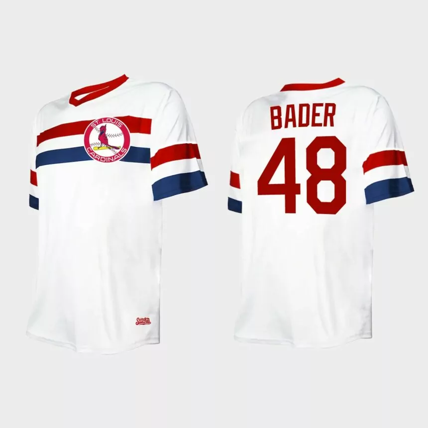 Men’s Harrison Bader St. Louis Cardinals Cooperstown Collection V-Neck Jersey – White