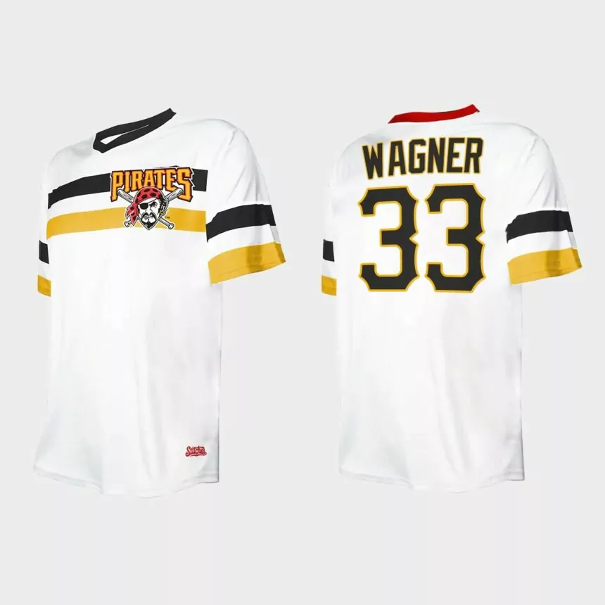 Men’s Honus Wagner Pittsburgh Pirates Cooperstown Collection V-Neck Jersey – White