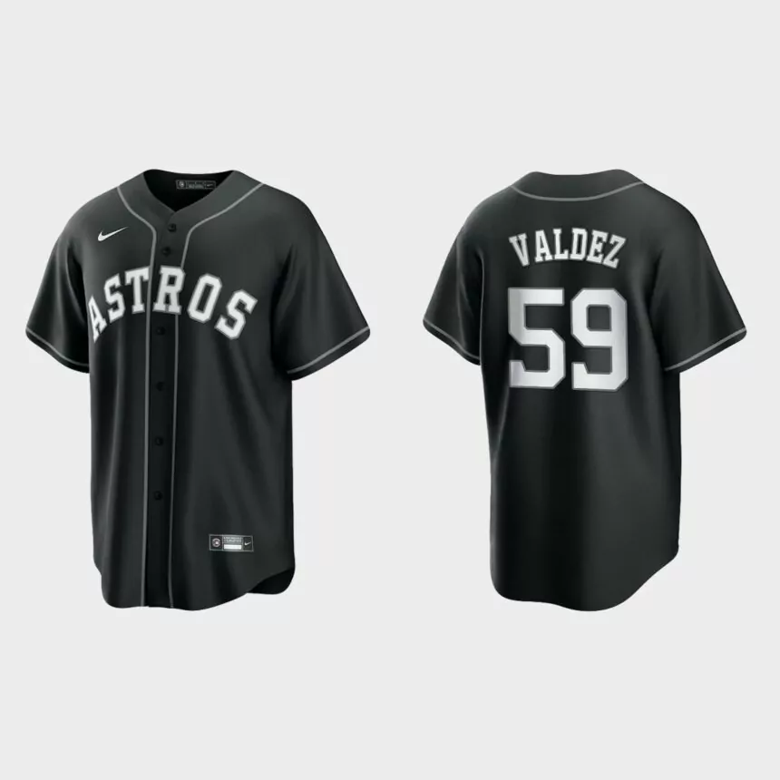 Men’s Houston Astros Framber Valdez Black White 2021 All Black Fashion Replica Jersey