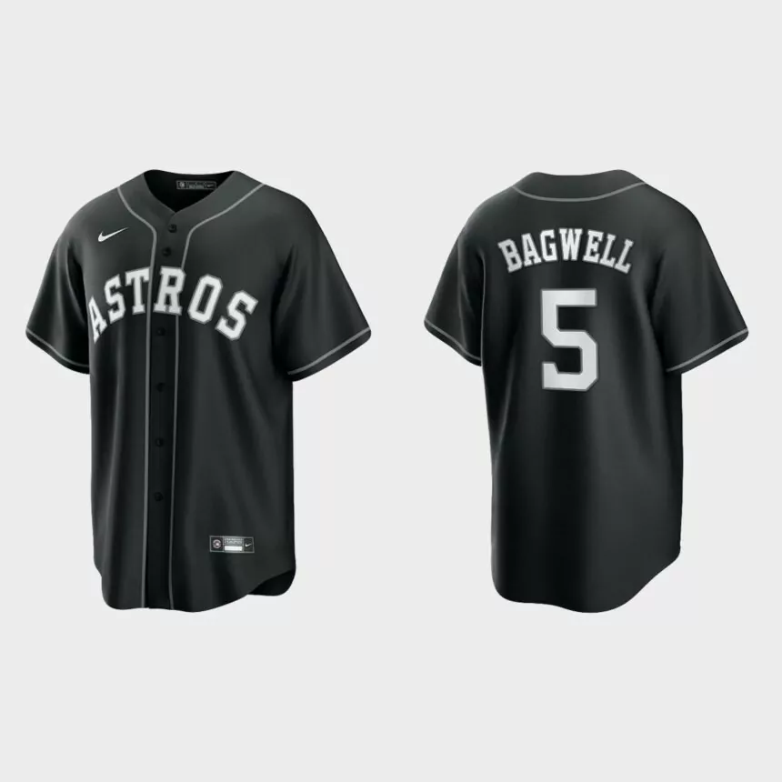 Men’s Houston Astros Jeff Bagwell Black White 2021 All Black Fashion Replica Jersey