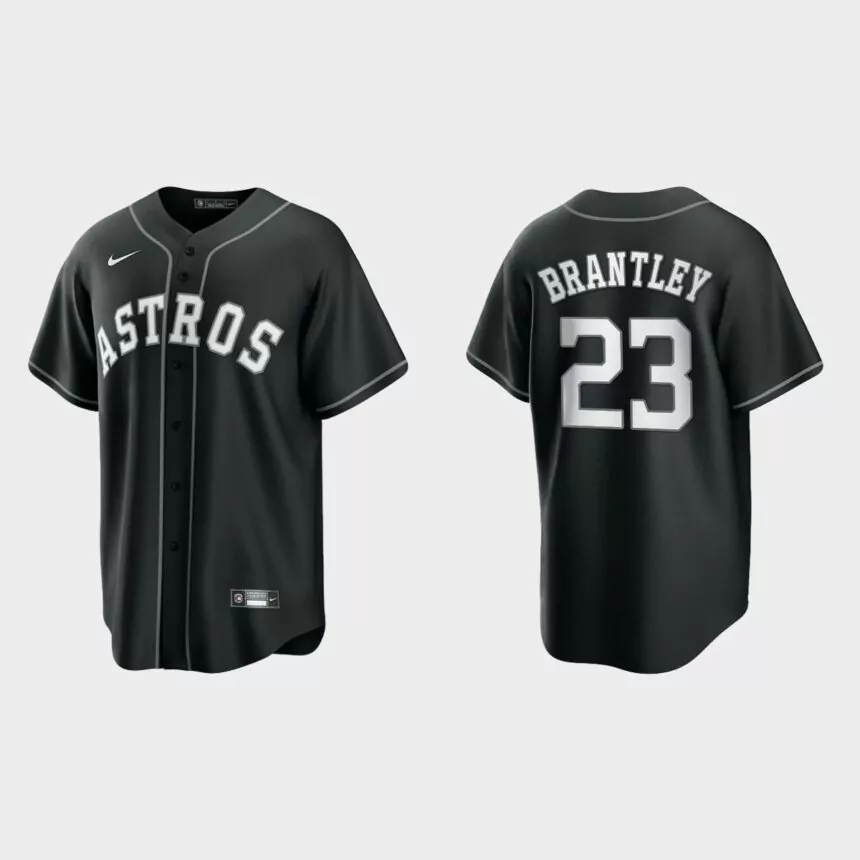 Men’s Houston Astros Michael Brantley Black White 2021 All Black Fashion Replica Jersey