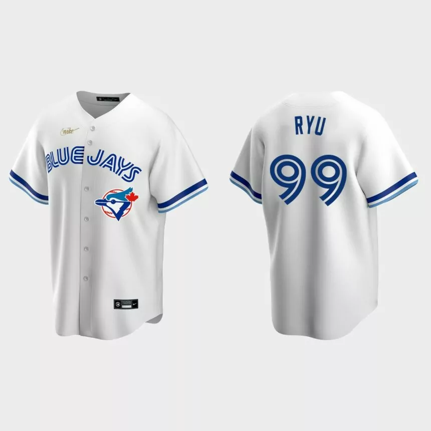 Men’s Hyun-Jin Ryu #99 Toronto Blue Jays Cooperstown Collection Home Jersey – White