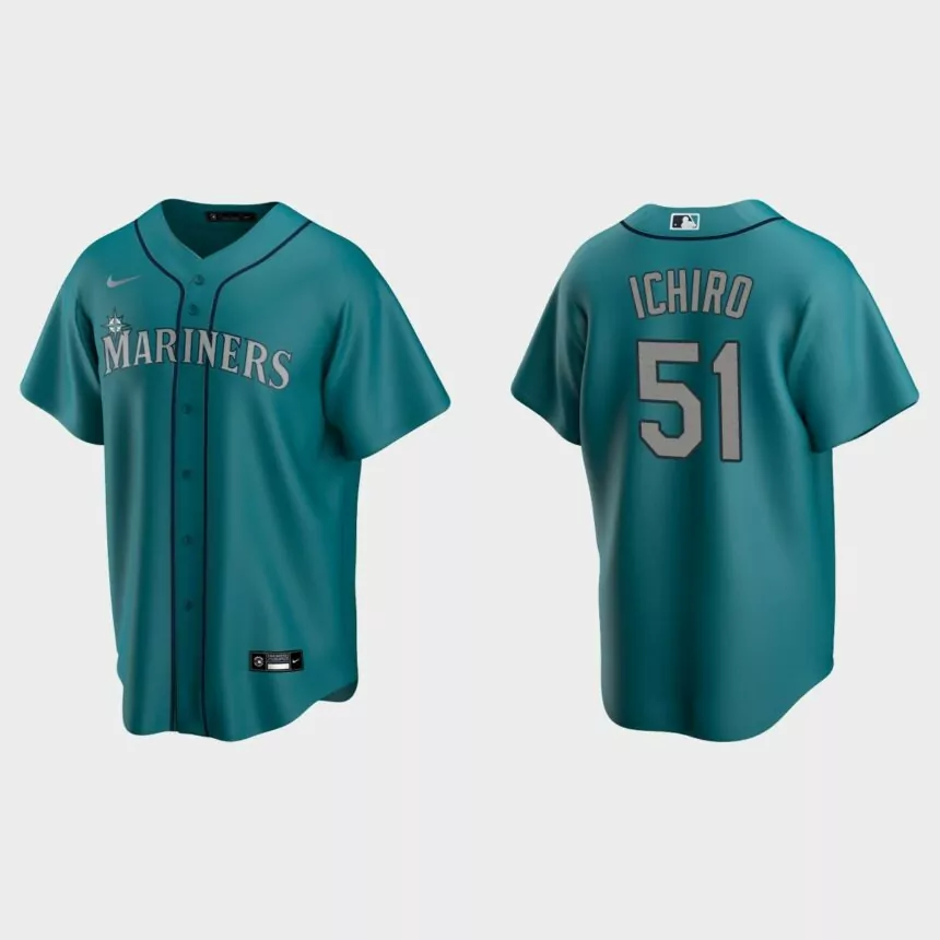 Men’s Ichiro Suzuki #51 Seattle Mariners Alternate Replica Jersey – Aqua