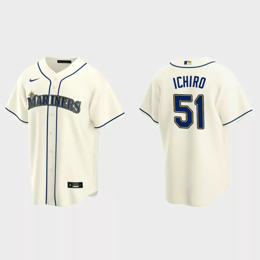 Men’s Ichiro Suzuki #51 Seattle Mariners Alternate Replica Jersey – Cream