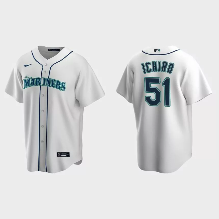 Men’s Ichiro Suzuki #51 Seattle Mariners Home Replica Jersey – White