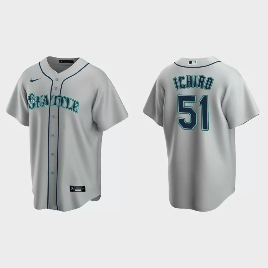 Men’s Ichiro Suzuki #51 Seattle Mariners Road Replica Jersey – Gray