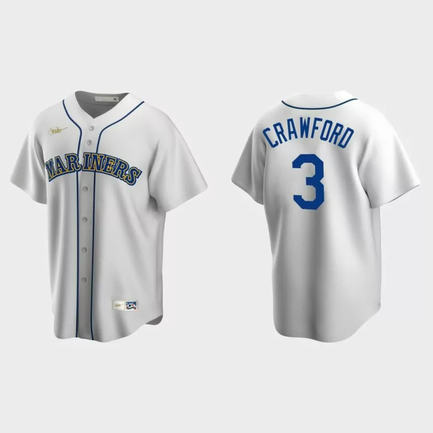 Men’s J.P. Crawford #3 Seattle Mariners Cooperstown Collection Home Jersey – White
