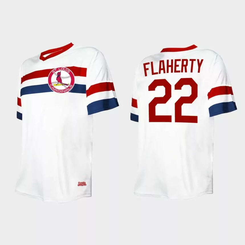 Men’s Jack Flaherty St. Louis Cardinals Cooperstown Collection V-Neck Jersey – White