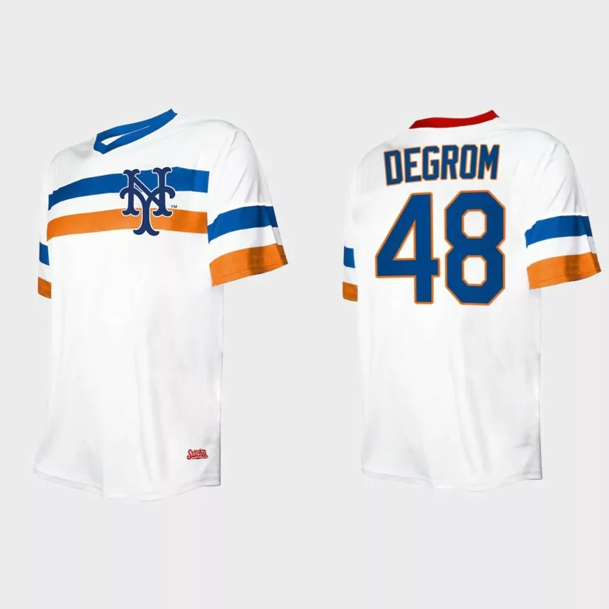 Men’s Jacob deGrom New York Mets Cooperstown Collection V-Neck Jersey – White