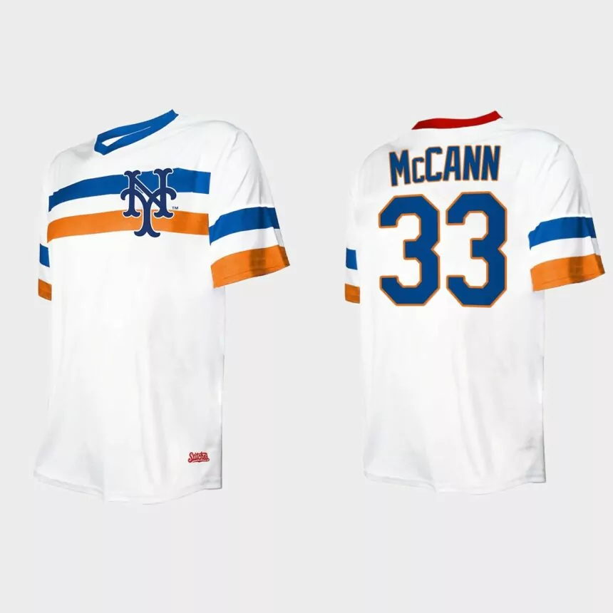 Men’s James McCann New York Mets Cooperstown Collection V-Neck Jersey – White