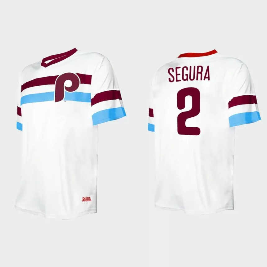 Men’s Jean Segura Philadelphia Phillies Cooperstown Collection V-Neck Jersey – White