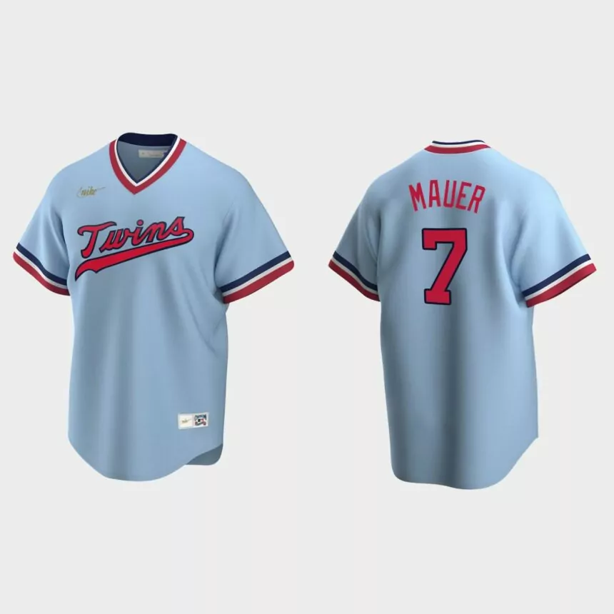 Men’s Joe Mauer #7 Minnesota Twins Cooperstown Collection Road Jersey – Light Blue