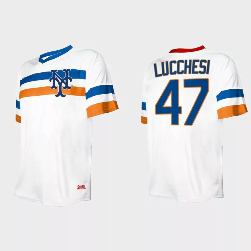 Men’s Joey Lucchesi New York Mets Cooperstown Collection V-Neck Jersey – White
