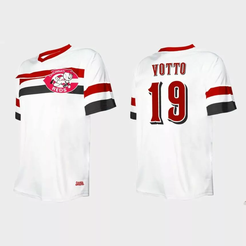 Men’s Joey Votto Cincinnati Reds Cooperstown Collection V-Neck Jersey – White