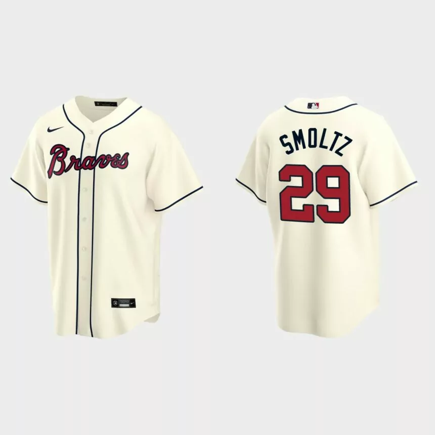 Men’s John Smoltz Atlanta Braves Alternate Replica Jersey – Cream