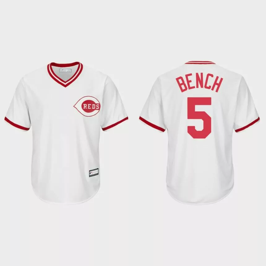 Men’s Johnny Bench Cincinnati Reds Cooperstown Collection Replica Home Jersey – White