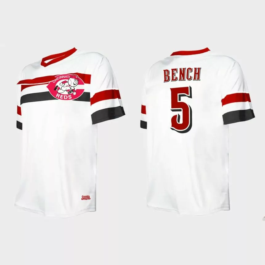 Men’s Johnny Bench Cincinnati Reds Cooperstown Collection V-Neck Jersey – White