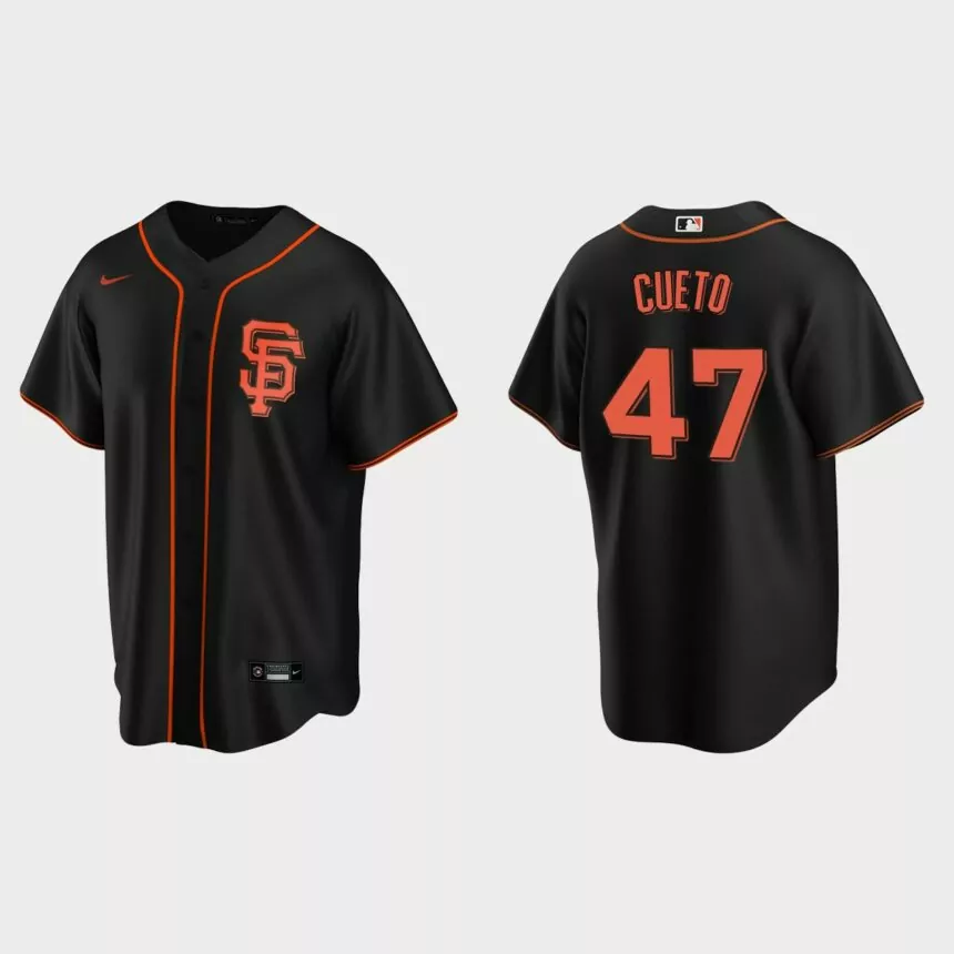 Men’s Johnny Cueto #47 San Francisco Giants Alternate Replica Jersey – Black